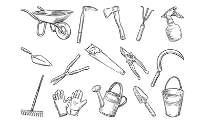 gardening tools handdrawn collection