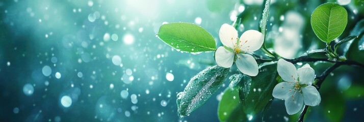 Wall Mural - Delicate Blossoms in Spring Rain