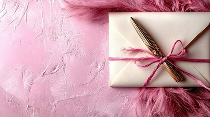 Poster -  A gift wrapped in white paper and secured with a pink ribbon, accompanied by scissors