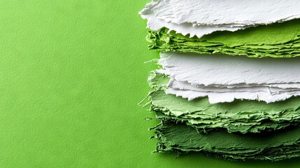   Close-up of a stack of green and white paint on a green surface with white and green paint