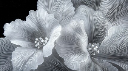 Canvas Print -  A black-and-white close-up of two flowers against a monochromatic backdrop, featuring a black-and-white photograph in the background