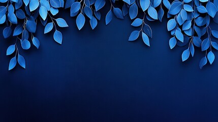   Close-up of blue background with blue leaves on left and right sides