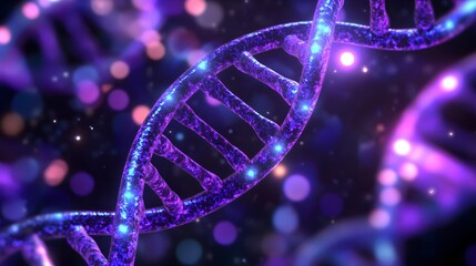 Poster - Glowing Purple DNA Strand Abstract Background