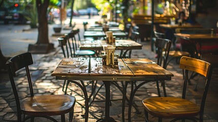 Wall Mural - table and chairs at a typical restaurant