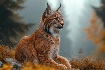 Canvas Print - Lynx Sitting in a Forest