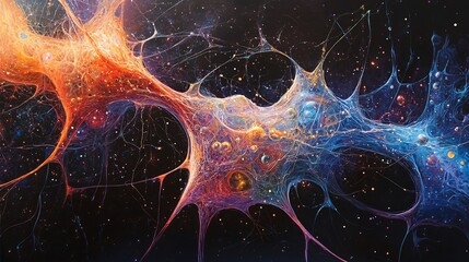 Canvas Print - Abstract Cosmic Web with Orange and Blue Hues