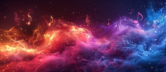 abstract music background with neon smoke and stars