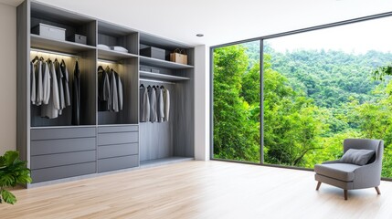 Wall Mural - Spacious Modern Closet with a Scenic View of Lush Greenery