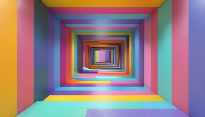 Canvas Print - Minimalistic 3D background featuring geometric shapes and labyrinthine tunnels creating an illusion for captivating wallpaper designs