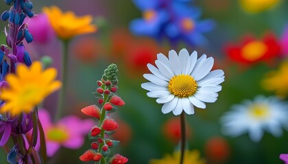 Wall Mural - vibrant garden flower festival featuring a variety of wildflowers, including daisies, roses, and peonies in stunning macro detail