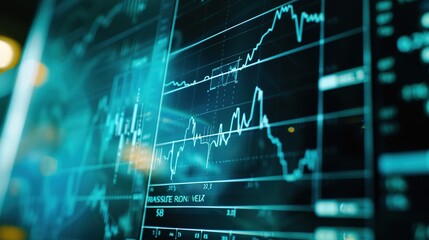 A close-up of a digital screen displaying a line graph with fluctuating interest rates, set against a blurred background of financial charts and economic indicators. monetary policy,quantitative easin