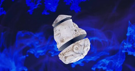 Poster - Animation of sculpture and blue shapes on black background