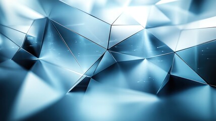 Wall Mural - Abstract geometric patterns in blue tones with reflective surfaces.