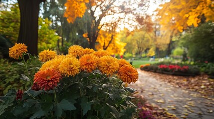 Canvas Print - Chrysanthemums blooming in an autumn park.