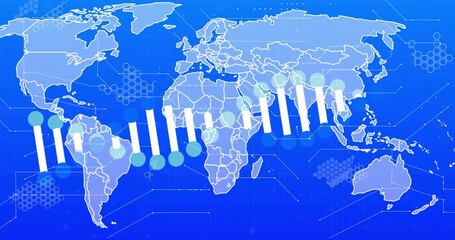 Poster - Animation of dna strands and shapes moving over world map
