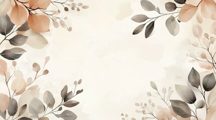 Wall Mural - Watercolor Painting of Delicate Brown and Gray Leaves