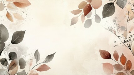 Wall Mural - Watercolor Painting of Delicate Leaves on a White Background