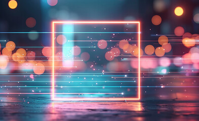 Wall Mural - A neon square with a blurry background by AI generated image