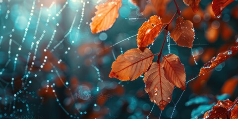 Canvas Print - Nature Leaves with Spider Web