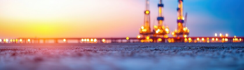 Poster - Oil Rig at Sunset with Bokeh Effect.