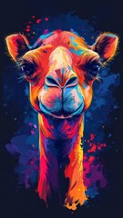 Sticker - Digital art style, a camel depicted with crisp lines and vibrant colors, highlighting its features in a sleek, modern illustration with a digital flair.