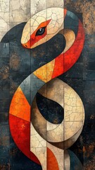 Wall Mural - Abstract, a snake portrayed through geometric shapes and contrasting colors, providing a modern, artistic interpretation with a creative approach.