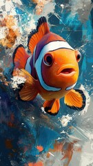 Wall Mural - A digital art style clownfish illustration, showcasing bright colors and crisp details to emphasize its playful and vibrant nature.