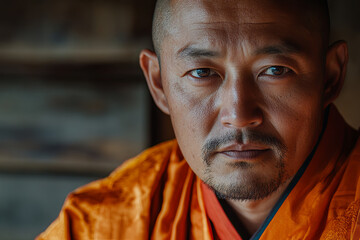 Wall Mural - Portrait of a Bhutanese monk in traditional robes, Bhutan