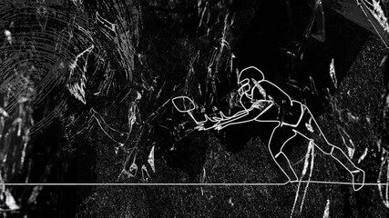 Poster - Animation of drawing of rugby player catching ball on black background