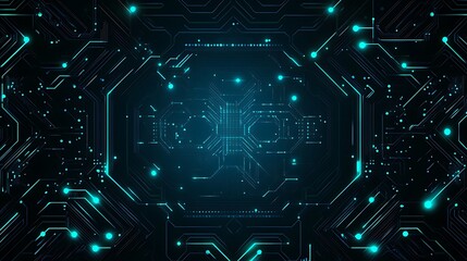 Poster - Abstract Futuristic Circuit Board with Glowing Blue Lines
