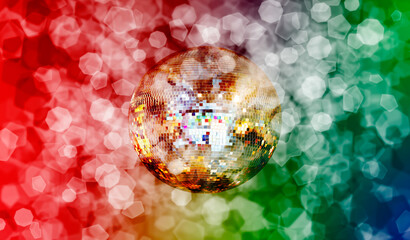 Fototapete - Party disco mirror ball reflecting orange and green lights