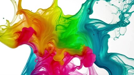Poster - Multicolored ink is expanding in water against a white background. The colors are mixing and creating beautiful patterns