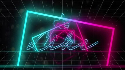 Wall Mural - Animation of like text and icon over neon shapes moving