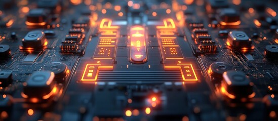 Circuit Board with Glowing Orange Lights