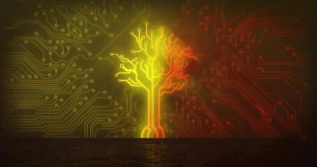 Wall Mural - Animation of neon tree of connections over network of connections