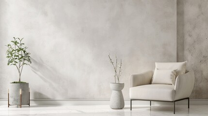 Aufkleber - Minimalist Living Room Interior Design with White Armchair and Plants