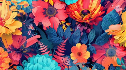 Poster - Abstract Floral Pattern with Bright Colors and Vivid Textures