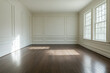 © JuanM - Empty room in a property with white walls, wooden floors and windows providing natural lightning. Residential Real Estate mockup image.