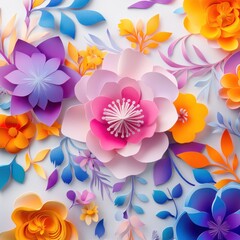 Wall Mural - A vibrant arrangement of colorful paper flowers in various shapes and sizes.