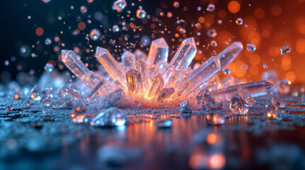 Poster - Glass 3D crystals with lights . Generative AI