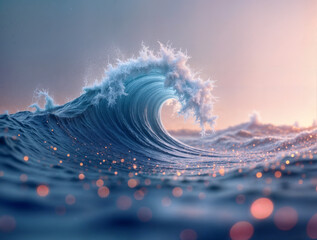 Poster - digital wave background with shimmers and bokeh Generative AI