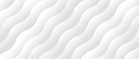 White 3D wavy lines stripes texture with soft light and shadow. Minimal wave curve pattern collection design with text copy space. Creative trendy color template.