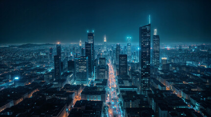 Poster - Abstract cyberpunk city at night Generative AI