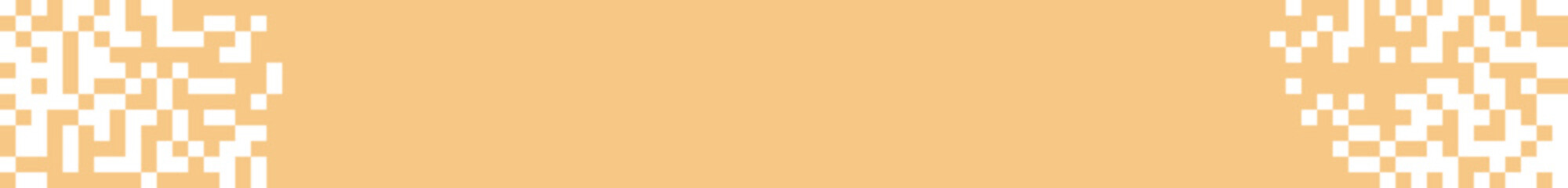 Pixel banner. Header, footer color layout with mosaic edges. Horizontal title tag with pixels. Label pixelated decoration advertising vector elements. Rectangular dotted shape isolated 