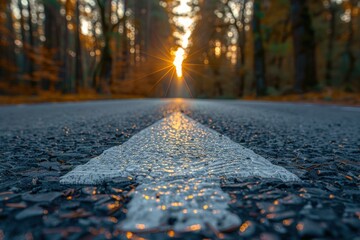 Canvas Print - a white arrow is drawn on a road, with the sun shining on it