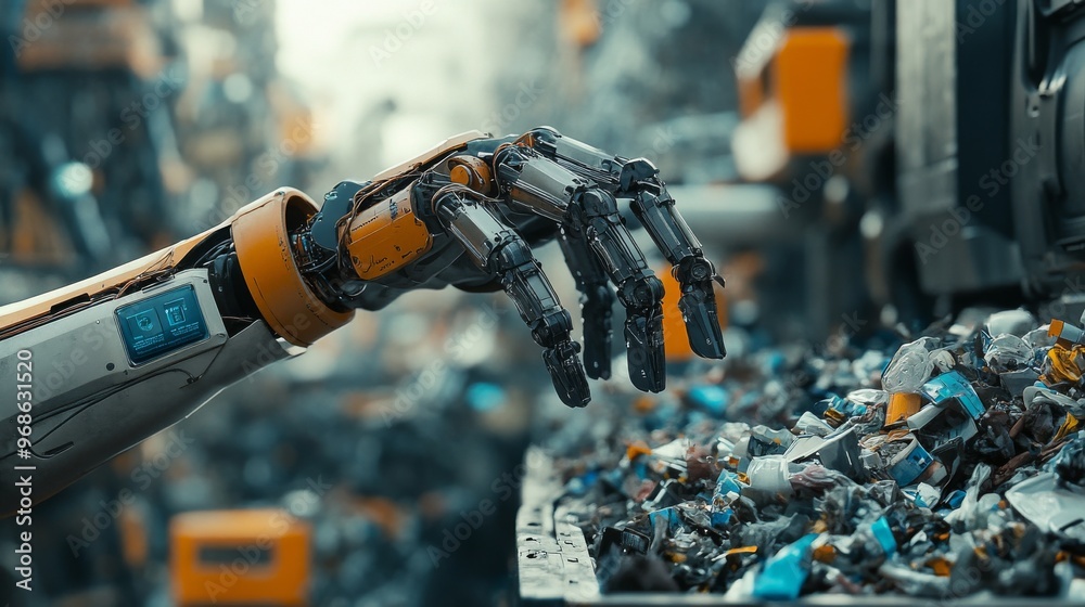 AI-assisted recycling robots sorting waste in futuristic recycling ...