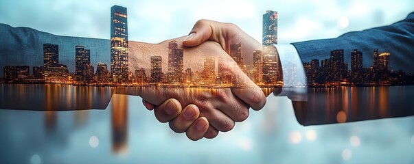 Sticker - Cityscape Handshake: Business Partnership & Growth