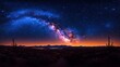 © Premium Resource - Photorealistic image of a starry night sky over a desert landscape with the Milky Way stretching across the horizon and the silhouettes of cacti in the foreground