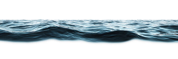 Water wave blue ocean surface wide panorama isolated on white background