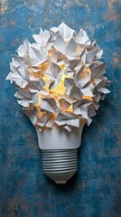 Poster - Creative light bulb with origami design on textured wall